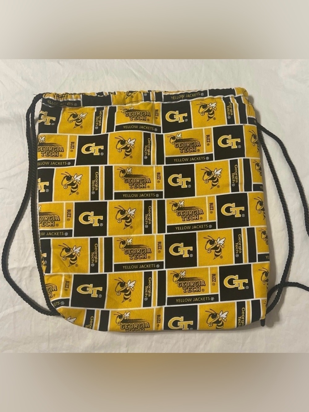 Georgia Tech Yellow Jackets Buzz Drawstring Bag Handmade GT Purse Tote